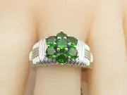 7 STONE CLUSTER CHROME DIOPSIDE ETCHED RING Sterling 925 Size 9 NWT RG15