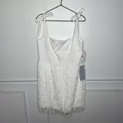 Aidan Mattox Fringed White Crepe Dress Womens 14 NWT