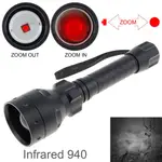 T50 遠程紅外可變焦 10W IR 940NM LED 範圍輻射戰術手電筒,帶夜視功能,適合狩獵手電筒使用 18650