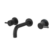Decaura Bathroom Wall Sink Tap Set Basin Bath Spout Vanity Spa Bathtub Water Outlet with 1/4 Turn Twin Hand Lever Faucet Brass(Matt Black)