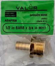 Valor 5201-1G Brass 1/2" Barb X 3/4" MHT Garden Hose Adapter