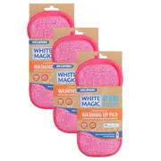 3x White Magic Double-Sided Dish Washing Up Pad Cleaning Sponge Scrubbing Rose