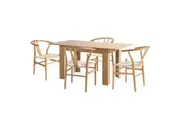 Oikiture 160cm Extendable Dining Table with 4x Hans Wegner Dining Chairs Natural