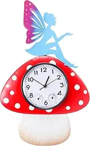 MUMTOP 20 Inch Fairy Outdoor Clock, Outside Waterproof Wall Clock with Thermometer for Patio Pool Living Room Home Decor