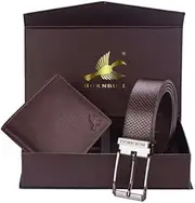 [HORNBULL] Mens Combo Wallet and Belt | Gift Set for Men | Gift Hamper for Boys | Wallets Men Leather BW 69117, Brown, Modern