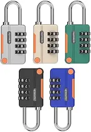 Kellegour Pack of 5 Suitcase Locks, Rustproof Combination Lock, 4 Digits, Luggage Lock, Small Padlocks, Combination Locks, Locks for Suitcase, Bag, Backpacks, Gym, School, Locker (5 Colours)