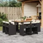 Garden Dining Set 9 Piece Cushions Black Cream White Rattan Table 1203