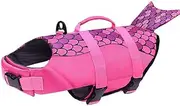 Dog Life Jacket Mermaid, Dog Swim Life Vest Adjustable Pet Float Vest, Reflective Puppy Floatation Jacket Swimsuit with Rescue Handle for Small Medium Large Dogs Swimming Boating (Pink, XL)