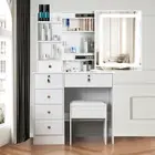 White Dressing Table Stool Set LED Makeup Mirror Vanity Desk Bedroom Table