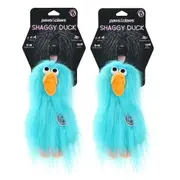 2x Paws & Claws 22cm Super Shaggy Duck Dog/Pet Soft Plush Squeker Toy Aqua