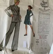 Vogue 8627 Very Easy 1970s Fashion Jacket Flared Pant Size 18 Sewing Pattern