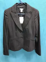 NWT Ann Taylor Black Business Blazer Size 2 Pin Stripe 2 Button Original $228