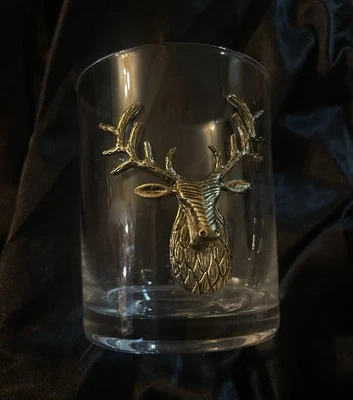 Deer Stag Highball Brass Gold Glasses Set Of 4 Mancave Bar Cabin Ranch Hunt