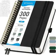 EMSHOI A4 Spiral Notebook, Bullet Dotted Journal, 300 Pages Dot Grid Notebook, 100gsm Thick Dotted Paper, 8.27" x 11.2", Hardcover Spiral Notebook for School, Work, Note Taking - Black