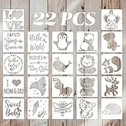 Baby Shower Stencils for Painting, Cute Onesie Stencil Reusable Mixed Phrase Painting Stencils Small Animals Template for Boy Girl Bodysuit Bibs Bags Shirts Shoes(22 Pcs)