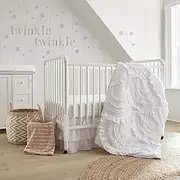 Levtex Baby - Skylar Cot Bed Set - Baby Nursery Set - White - Soft Cascading Ruffles - 4 Piece Set Includes Quilt, Fitted Sheet, Wall Decal & Crib Skirt/Dust Ruffle