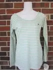 Belle du Jour Scoop Neck Gray Teal Striped T-Shirt Top Long Sleeve Rayon NWT SM