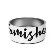 “Famished” In Black Lettering With White Background Pet Food And/Or Water Bowl