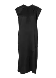 Simone Rocha Bow-embellished Silk-satin Midi Dress - Black - 12 (UK12 / M) 12 (UK12 / M)