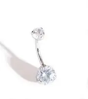 [Lovisa] Titanium Classic Diamante Belly Bar | Hypoallergenic | On Trend Designs | Stylish Piercings, metal, cubic-zirconia