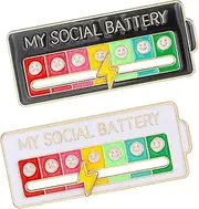 [Wzenclave] 2 Pcs My Social Battery Pin Cute Enamel Pins Cartoon Lapel Pin Brooch Badge Adjustment 7 mood Expressing Your Mood with ease for Backpack Jackets Funny Tiger Pins for Gift DIY Accessory Clothing Bookbags Hat