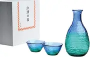 東洋佐々木ガラス Toyo Sasaki Glass G604-M77 Cooling Sake Cup, Blue Green, Approx. 7.9 x 7.5 x 4.7 inches (20 x 19 x 12 cm), Sake Glass Collection, Liquor Bowl Assortment, Made in Japan, 3 Pieces