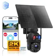 Solar Security Camera Two Lens 360 View 2K UHD 6MP 20X Zoom 24/7 Recording 128GB
