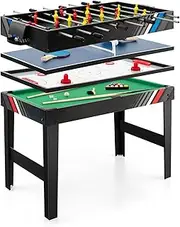 GYMAX 49" Multi Game Table, 4-in-1 with Foosball, Pool Billiards, Air Hockey & Table Tennis, Black, Complete Combination Game Table for Family Game Room