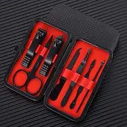 xinyee 7pcs Black Stainless Steel Nail Clipper Cutter Trimmer Scissor Tweezers Ear Pick Grooming Kit Manicure Tools