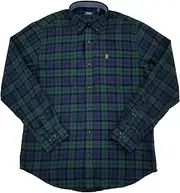 [IZOD] Mens Blue & Green Plaid Long Sleeve Button-Down Flannel Shirt