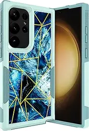 [GlamCase] for Samsung Galaxy S23 Ultra 5G Case - Geometric Marble Blue Design Printed Heavy Duty Military Grade Protection Shockproof Mint Armor Case/Cover for Samsung S23 Ultra 5G
