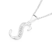Silver Cz 's' Initial Pendant in Clear