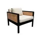 BIBA MINDI BLACK NATURAL RATTAN LOUNGE CHAIR/ARMCHAIR ACCENT CHAIR WHITE CUSHION