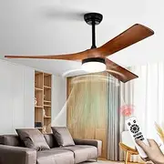 52'' Ceiling Fans with Light and Remote Control, Ceiling Fan with 6 Speeds, DC Reversible, Timer, 3 Colors Dimmable LED Light, for Bedroom, Living Room, Indoor/Outdoor Use Mahogany Wooden Red&Black