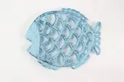 Rustic Dark Blue Whitewashed Cast Iron Big Fish Trivet 8"