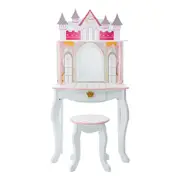 Fantasy Fields Dreamland Castle Kids Vanity Table & Stool, White & Pink