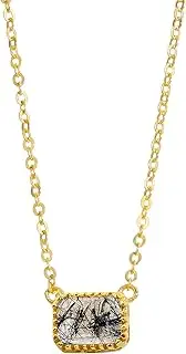 [YoTreasure] Black Rutile Pendant Chain Solid 14K Gold Plated Over 925 Silver Minimalist Necklace Jewelry, Metal, rutilated-quartz