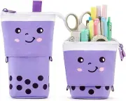Kawaii Animal Print Purple Pencil Case, Stand Up Pencil Organizer, Cute Kids