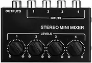 Tiardey 4 Channel Stereo Audio Mixer Support RCA Input and Output Mini Passive Stereo Mixer with Separate Volume Controls