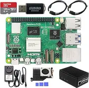 DIGISHUO Raspberry Pi 5B Model B 4GB RAM DIY 8 in 1 Kit | Balck Case | Pi 5 Active Cooler | San Disk 128G SD Card Micro-SD | 2X Micro HDMI Cable | Sufficient 5.1V 5A Power Supply