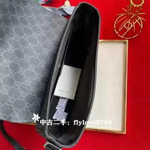 中古二手GUCCI 古馳 黑色老花雙Glogo郵差包/肩背包/斜跨包 510335