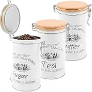 AwObEpl Vintage Kitchens Canisters Set of 3,Coffee Sugar Tea Canister Set,Canister Set with Bamboo Lids,Easy to Clean Tea Coffee Sugar Canisters Set,Metal Tea Coffee Sugar Jars for Counter Top