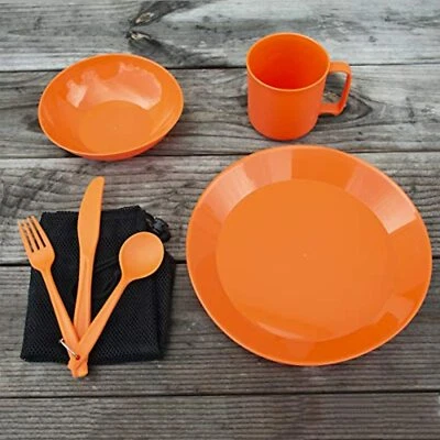 Packware Dish Dining Set Plate Bowl Cup Utensils Mesh Storage Bag Hiking Camping
