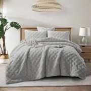 Morgan and Reid Checkered Silver Snuggle Fleece Comforter Set