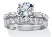 ROUND BAGUETTE CZ BRIDAL 2 RING SET PLATINUM STERLING SILVER 6 7 8 9 10
