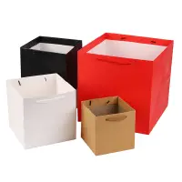 在飛比找蝦皮購物優惠-牛皮 黑色 白色 紅色 正方形 方形紙袋 購物袋 手提袋 禮