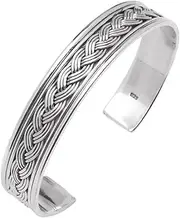 [Treasure Bay] TreasureBay Solid 925 Sterling Silver Braided Detail Open Cuff Bangle Bracelet