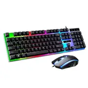 Colorful Backlit Standard Keyboard 104 Keys Usb Ergonomic Gaming Keyboards And Mouse Combos Black