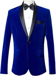 [Maiyifu-GJ] Men's 1 Button Solid Velvet Blazer Slim Fit Lapel Luxury Dinner Suit Jacket Weddings Prom Party Tuxedo Sport Coat