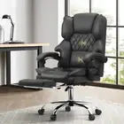 Oikiture Massage Office Chair Recliner Racing Computer Chairs PU Footrest Grey
